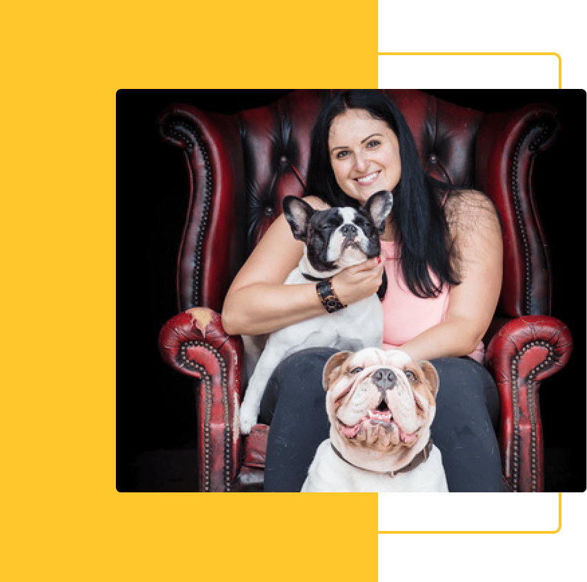 Gemma Stocks, Founder of Herbal Dog Co, with her bulldogs